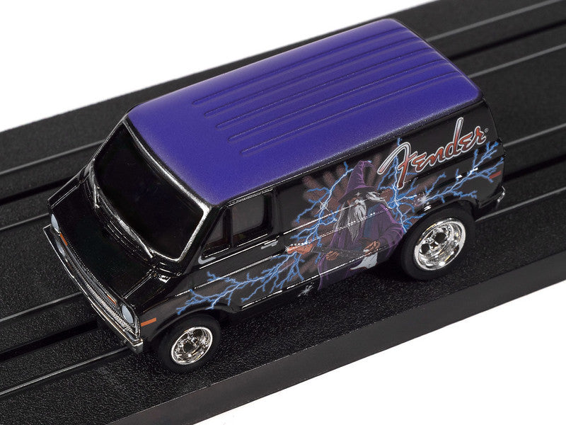 Auto World 4Gear SC426-2A 1973 Dodge Van Fender (Black & Purple w/Wizard Graphics) HO Scale Slot Car