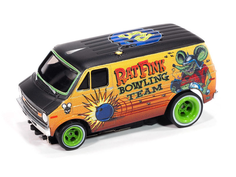 Auto World 4Gear SC418-3A 1977 Dodge Van Rat Fink Flat (Black & Yellow) HO Scale Slot Car