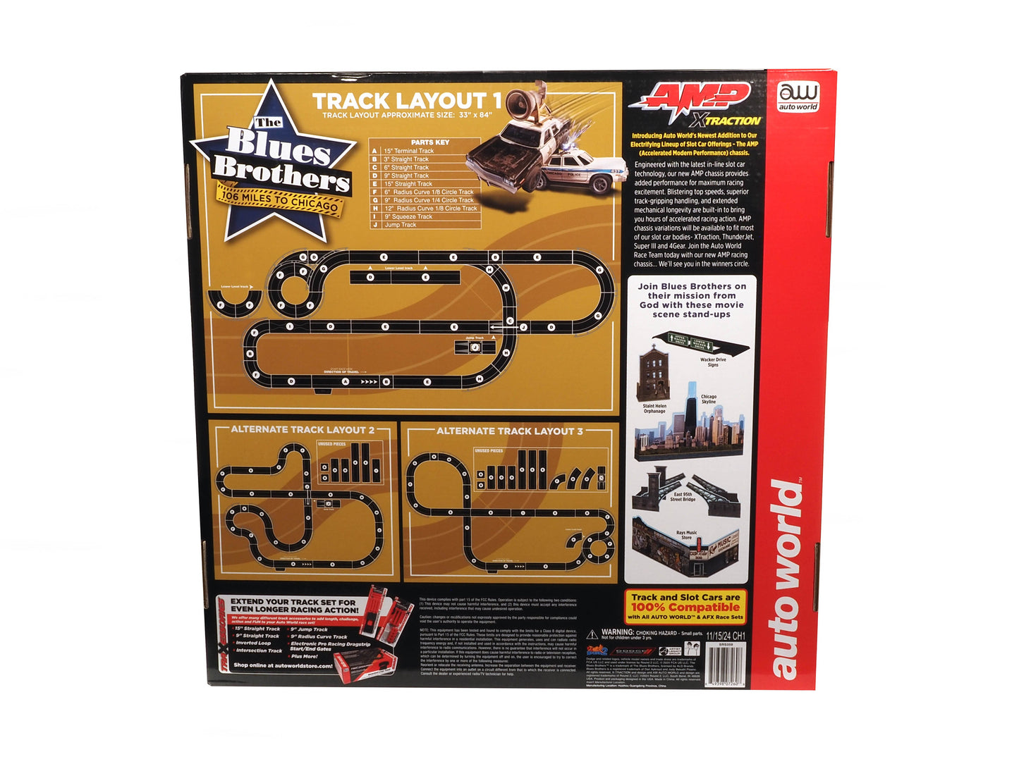 Auto World Race Set Xtraction SRS359 Auto World 28' Blues Brothers "106 Miles to Chicago" Slot Race Set HO Scale