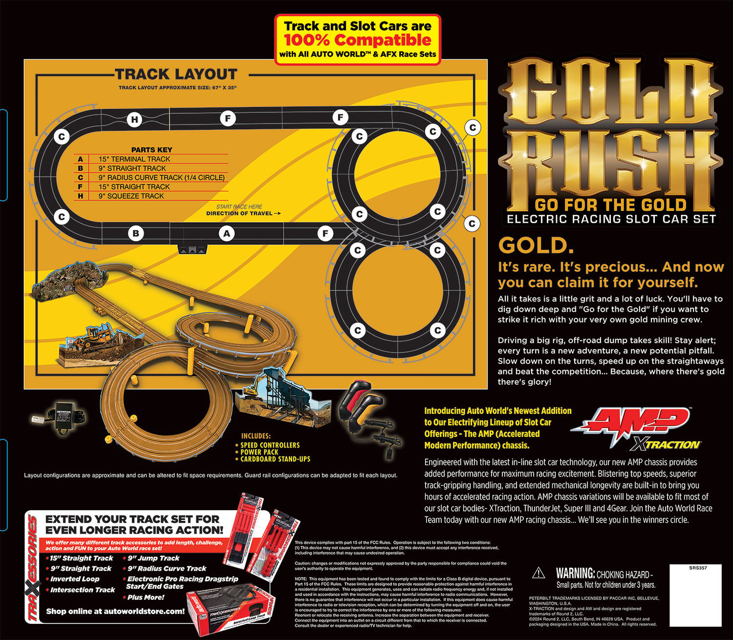 Auto World Race Set Xtraction SRS357 18' Gold Rush "Go for the Gold" Slot Race Set HO Scale