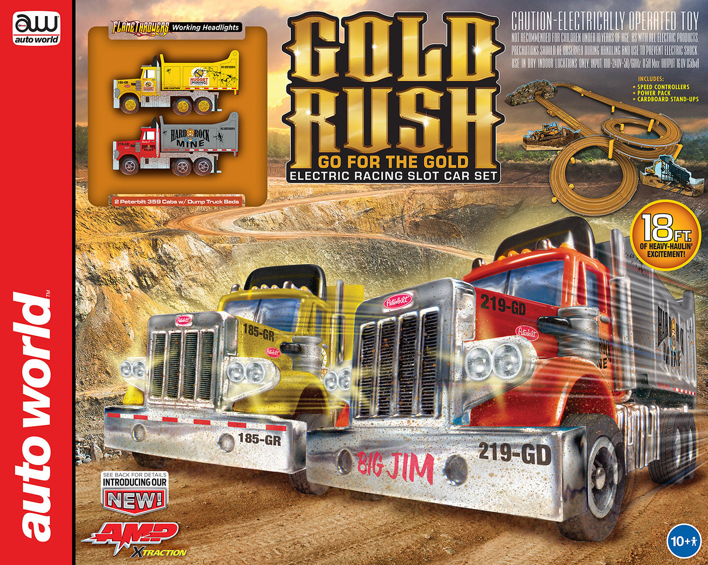 Auto World Race Set Xtraction SRS357 18' Gold Rush "Go for the Gold" Slot Race Set HO Scale