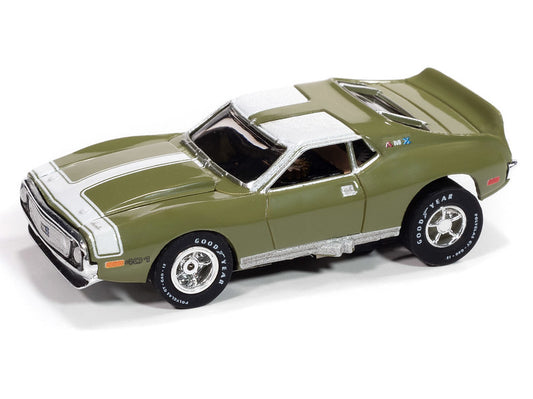 Auto World Xtraction SC410-4A 1971 AMC Javelin (Green & White) HO Scale Slot Car