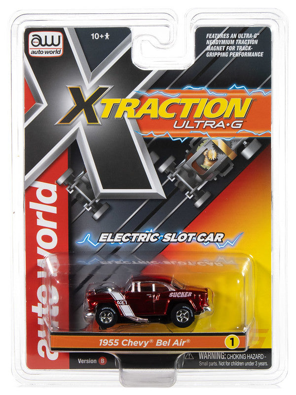 Auto World Xtraction SC412-1B 1955 Chevrolet Bel Air (Red) HO Scale Slot Car