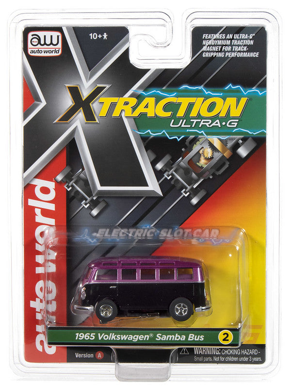 Auto World Xtraction SC412-2A 1965 VW Samba Bus (Black/Purple) HO Scale Slot Car