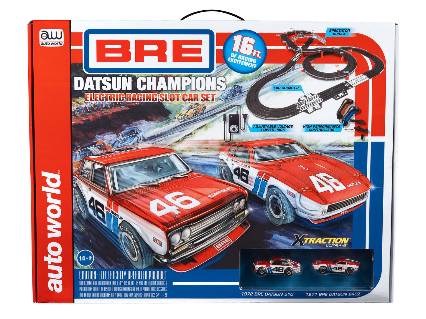 Auto World Race Set Xtraction SRS353 BRE Datsun Champions 16' Slot Car Race Set