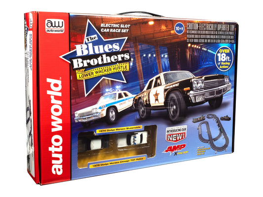 Auto World Race Set Xtraction SRS360 18' Blues Brothers Lower Wacker Hustle Slot Race Set HO Scale