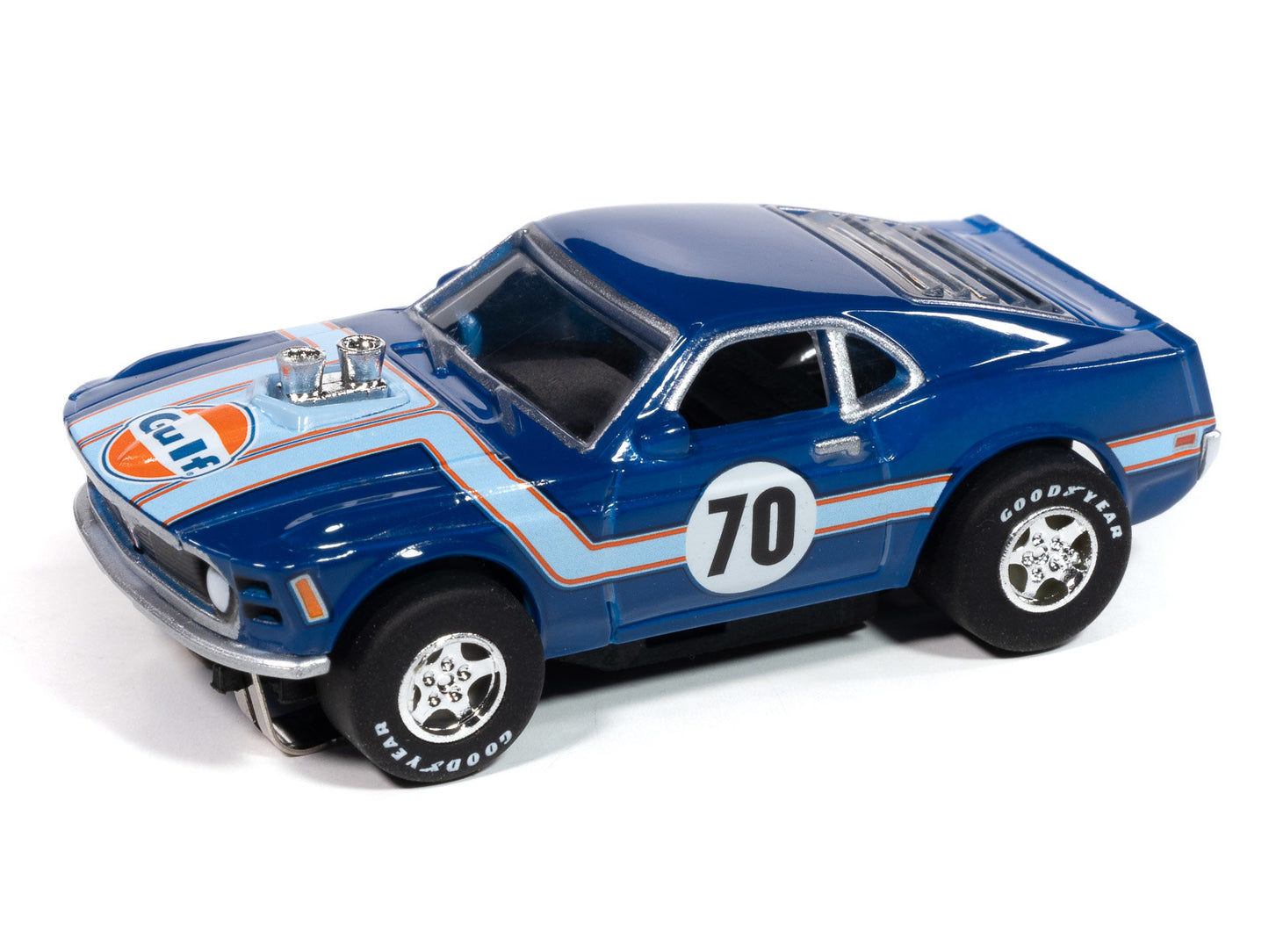 Auto World Super III SC413-1A 1970 Ford Mustang (Gulf Blue) HO Scale Slot Car