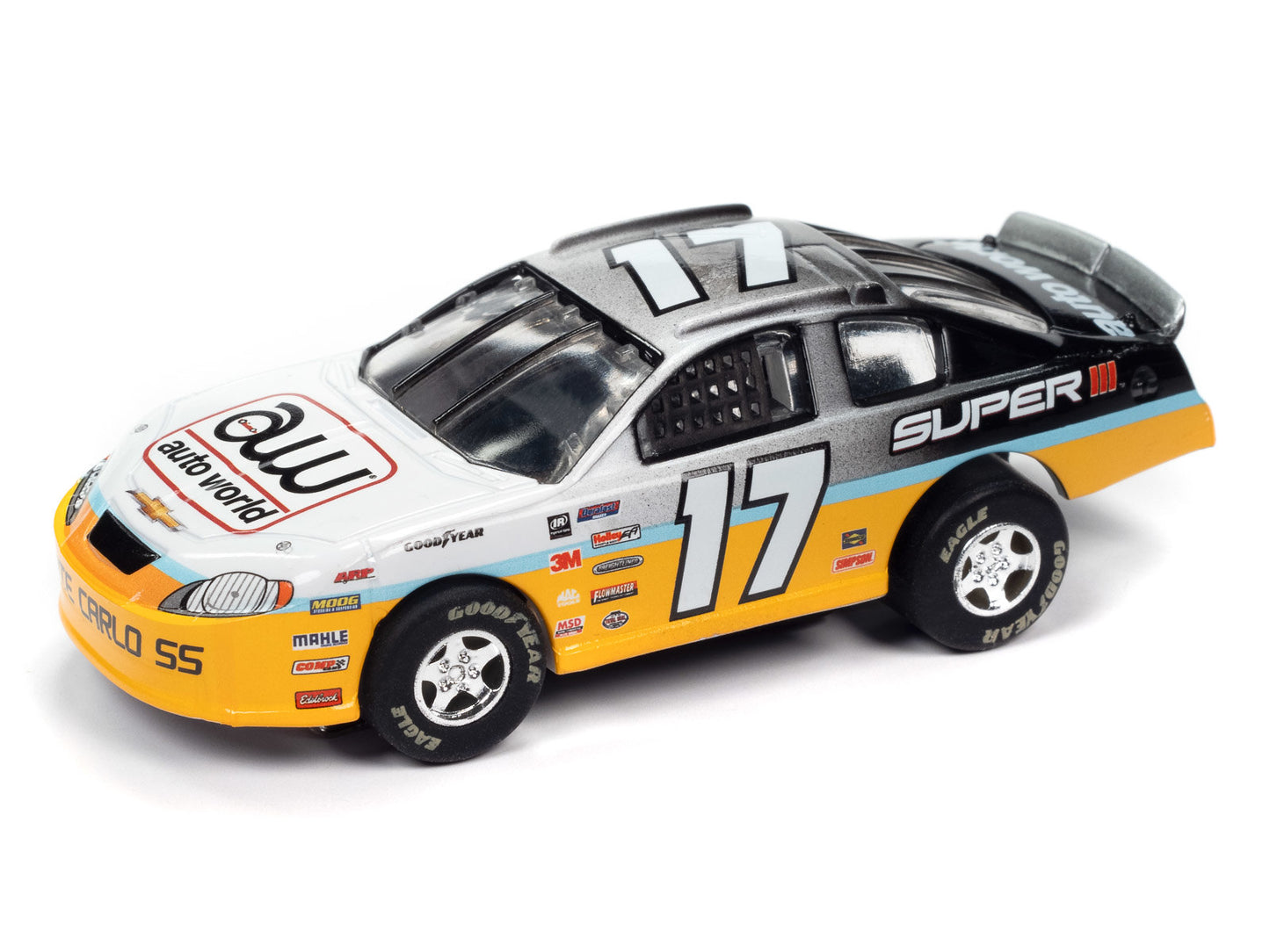 Auto World Super III SC399-1A 2008 Chevy Monte Carlo SS Stock Car (Black/Yellow) HO Scale Slot Car