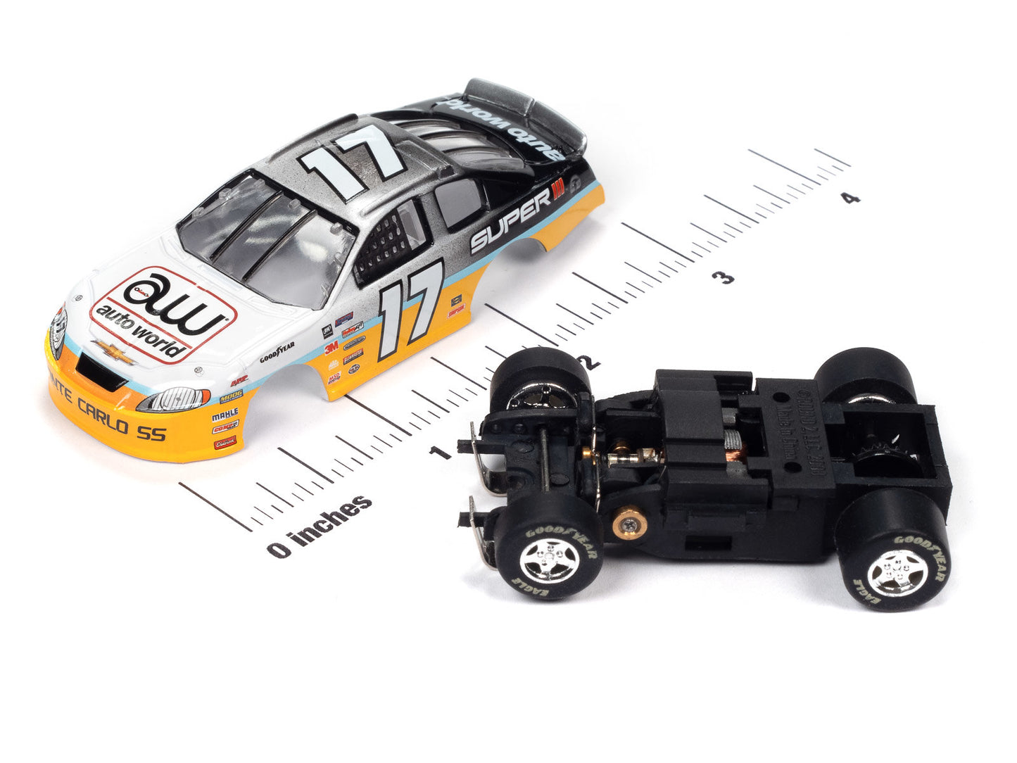 Auto World Super III SC399-1A 2008 Chevy Monte Carlo SS Stock Car (Black/Yellow) HO Scale Slot Car