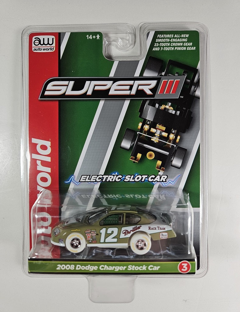 Auto World Super III SC399-3A 2008 Dodge Charger Stock Car (Gold) iWheels HO Scale Slot Car