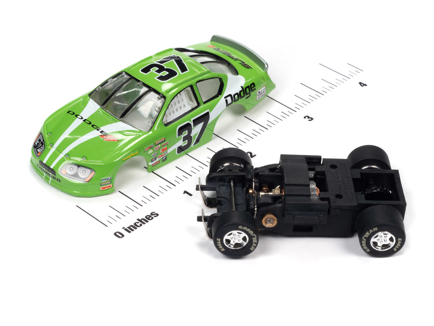 Auto World Super III SC399-3B 2008 Dodge Charger Stock Car (Green) HO Scale Slot Car