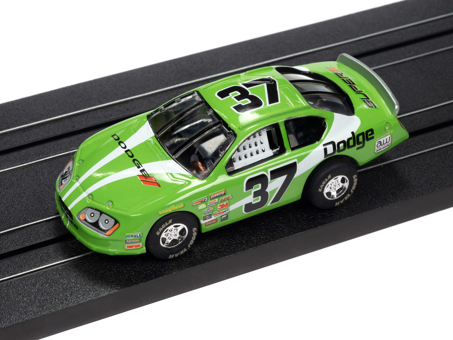 Auto World Super III SC399-3B 2008 Dodge Charger Stock Car (Green) HO Scale Slot Car