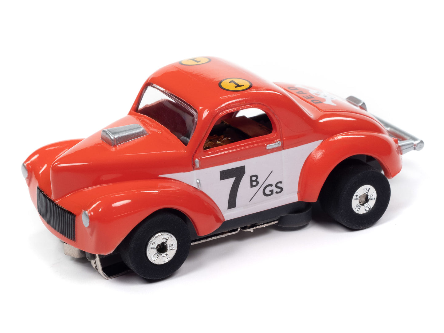 Auto World Thunderjet SC408-1B 1941 Willys Coupe Gasser Red w/ Race Graphics HO Scale Slot Car