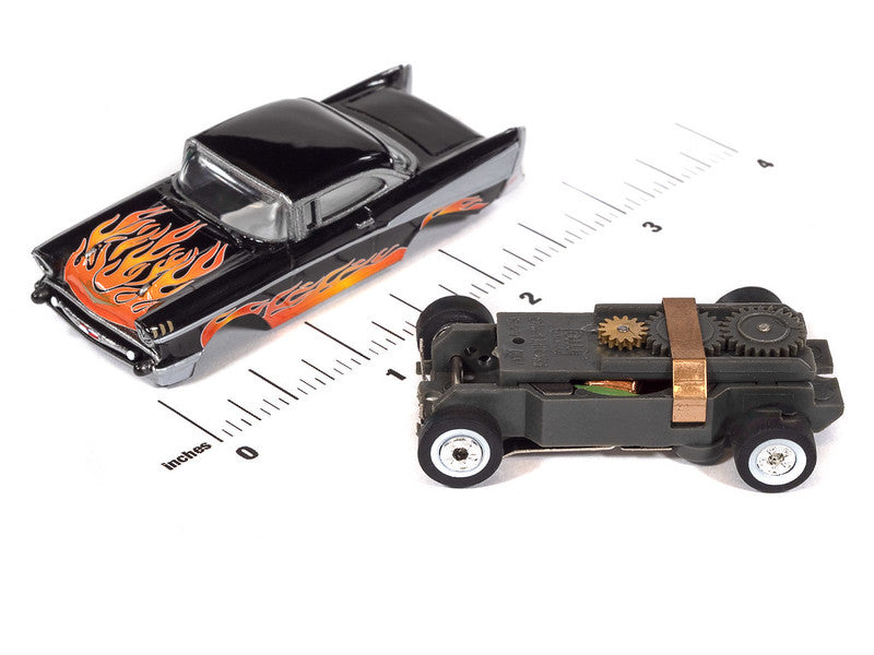 Auto World Thunderjet SC434-3A 1957 Chevrolet Bel Air Lowrider Black w/Flames HO Scale Slot Car