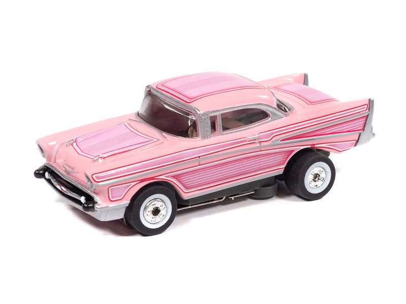Auto World Thunderjet SC434-3B 1957 Chevrolet Bel Air Lowrider Pink HO Scale Slot Car