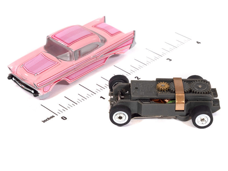 Auto World Thunderjet SC434-3B 1957 Chevrolet Bel Air Lowrider Pink HO Scale Slot Car