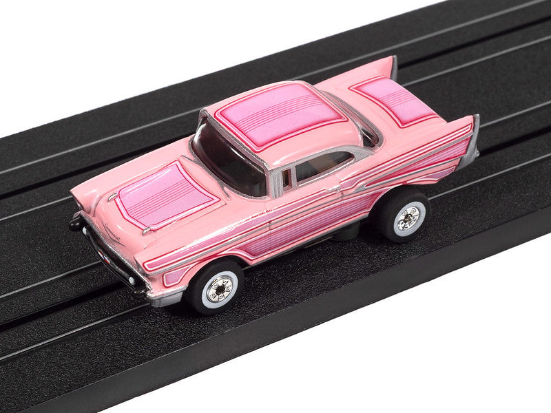 Auto World Thunderjet SC434-3B 1957 Chevrolet Bel Air Lowrider Pink HO Scale Slot Car