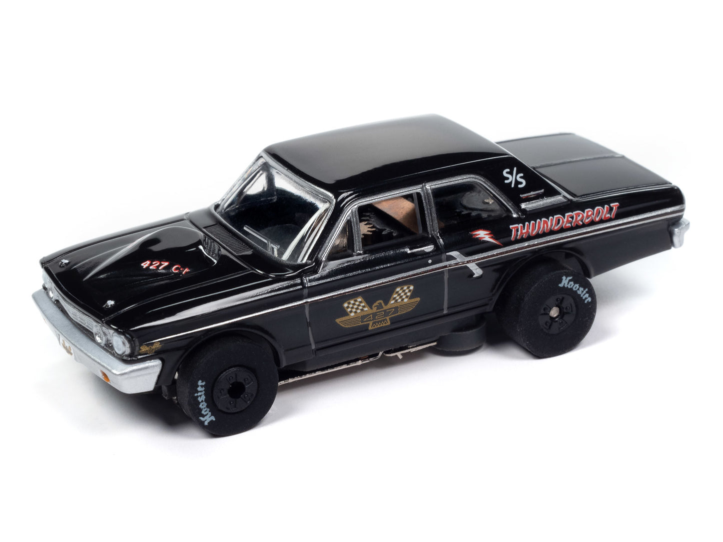 Auto World Thunderjet SC408-2A 1964 Ford Thunderbolt Gloss Black w/ 427 Graphics HO Scale Slot Car