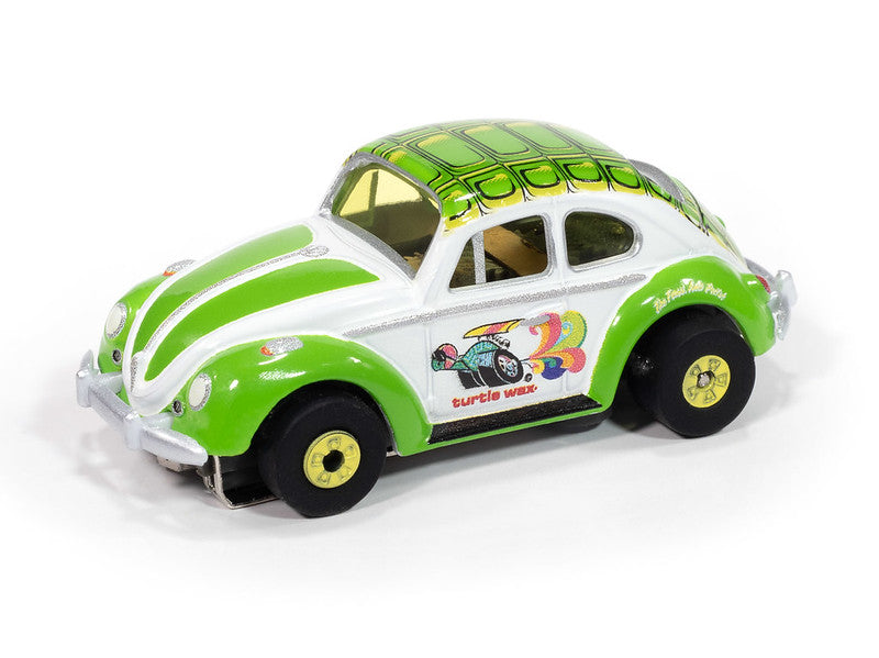 Auto World Thunderjet SC418-1A 1966 Volkswagen Beetle Turtle Wax (White & Green) HO Scale Slot Car