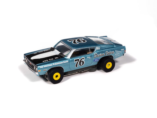 Auto World Thunderjet SC423-1B 1968 Ford Torino (Teal, Black, & White) HO Scale Slot Car