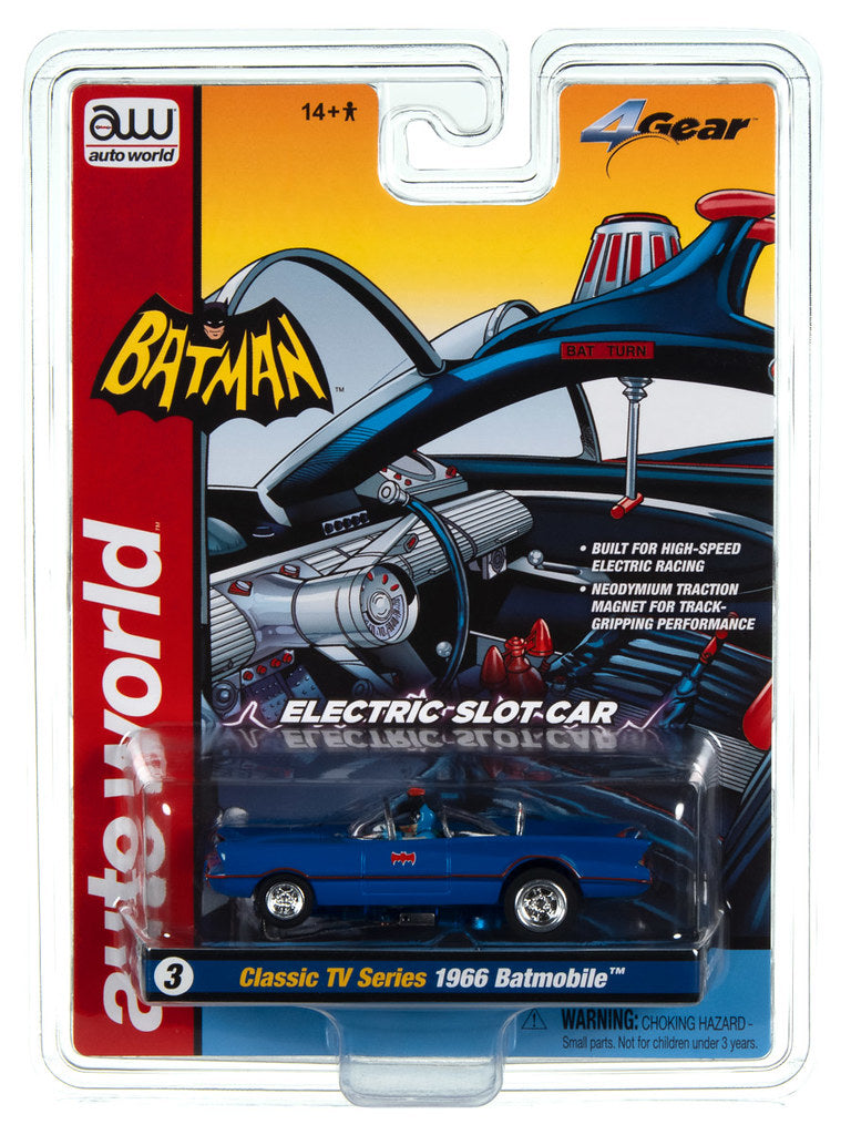 Auto World 4Gear SC395-3 1966 TV Series Batmobile (Blue) HO Scale Slot Car