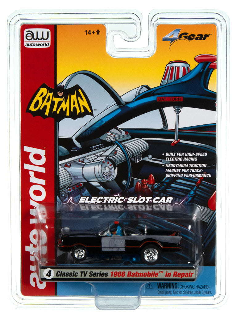 Auto World 4Gear SC395-4 1966 TV Series Batmobile (Black w/ Primered Repair Patches) HO Scale Slot Car