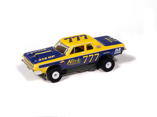Auto World Thunderjet SC423-3A 1964 Dodge 330 Pro Stock (Yellow & Purple) HO Scale Slot Car