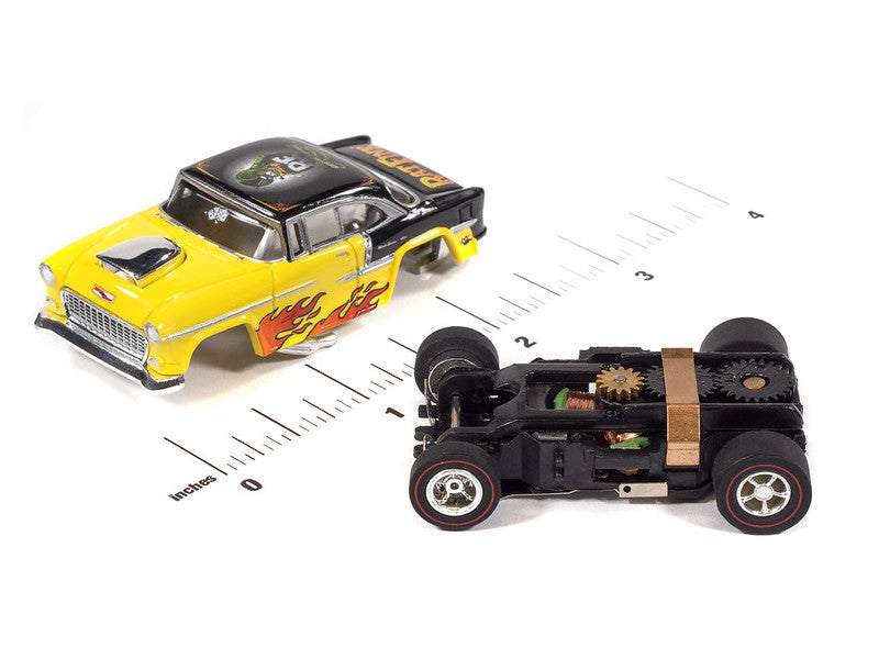 Auto World Xtraction SC426-3A 1955 Chevy Bel Air Rat Fink (Yellow) HO Scale Slot Car