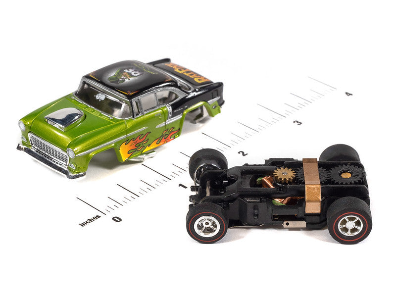 Auto World Xtraction SC426-3B 1955 Chevy Bel Air Rat Fink (Lime Green) HO Scale Slot Car