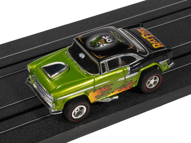 Auto World Xtraction SC426-3B 1955 Chevy Bel Air Rat Fink (Lime Green) HO Scale Slot Car