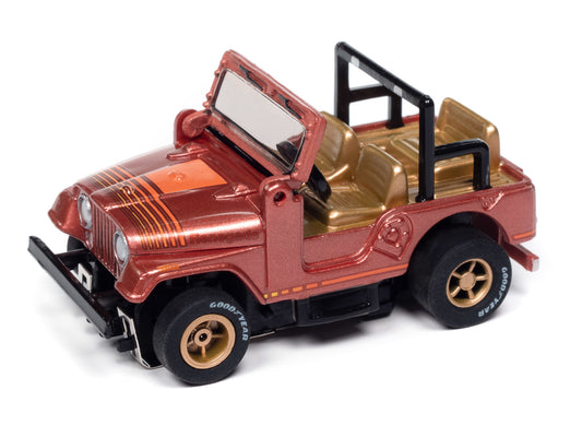 Auto World Xtraction SC407-2B 1979 Jeep CJ-7 Russet Red Poly w/ Orange Renegade Graphics HO Scale Slot Car