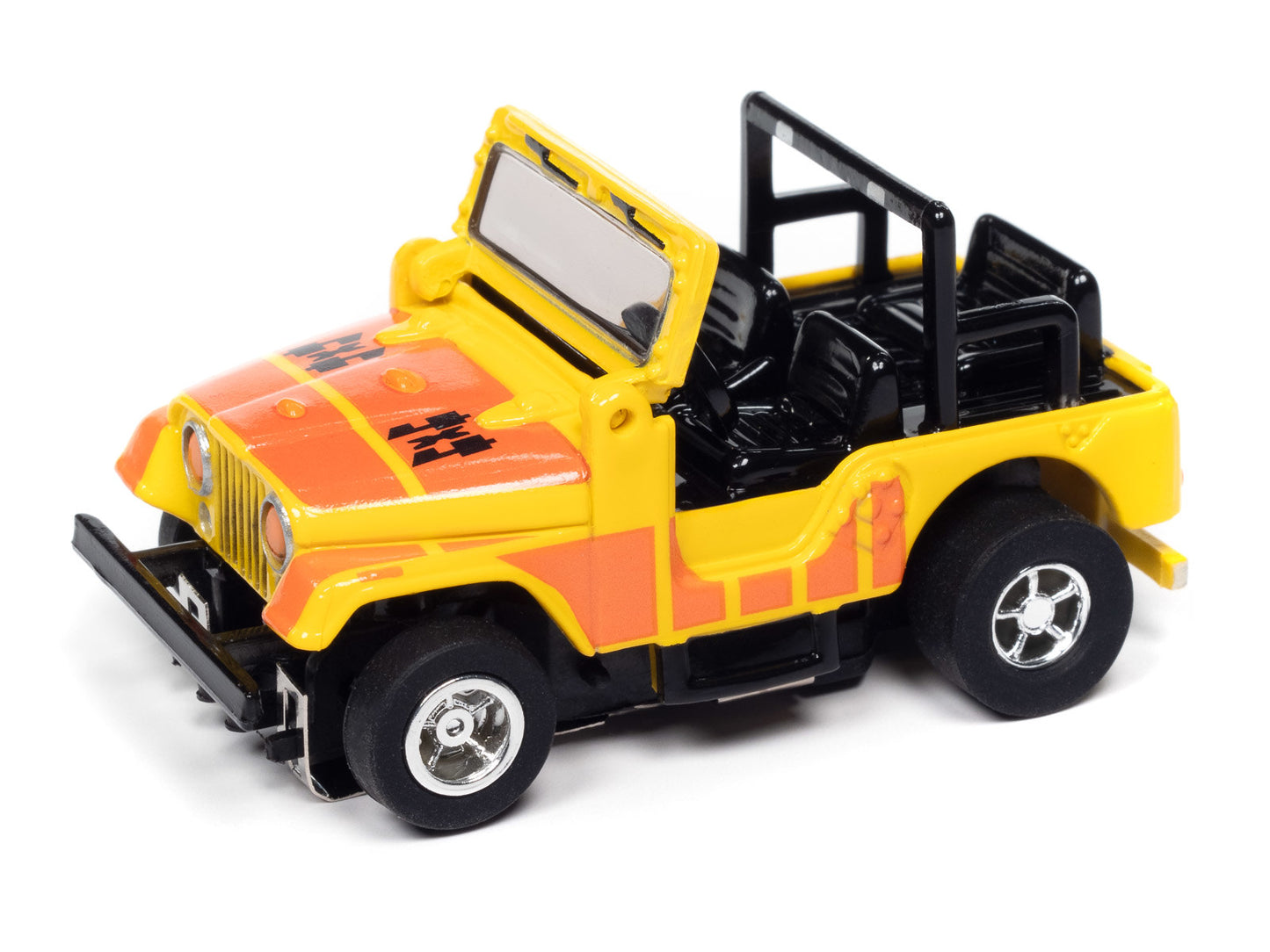 Auto World Xtraction SC407-2A 1979 Jeep CJ-7 Yellow w/ Orange 4x4 Graphics HO Scale Slot Car