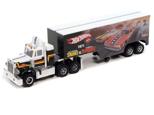 Auto World Xtraction SC371-1 Racing Rig Peterbilt 359 w/ Trailer Snake vs Mongoose HO Scale Slot Car