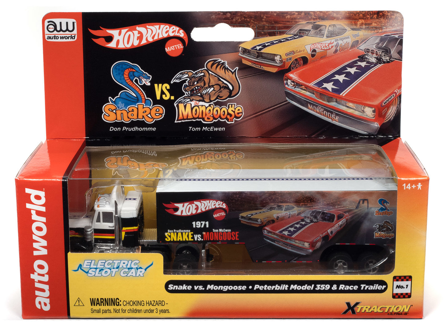 Auto World Xtraction SC371-1 Racing Rig Peterbilt 359 w/ Trailer Snake vs Mongoose HO Scale Slot Car