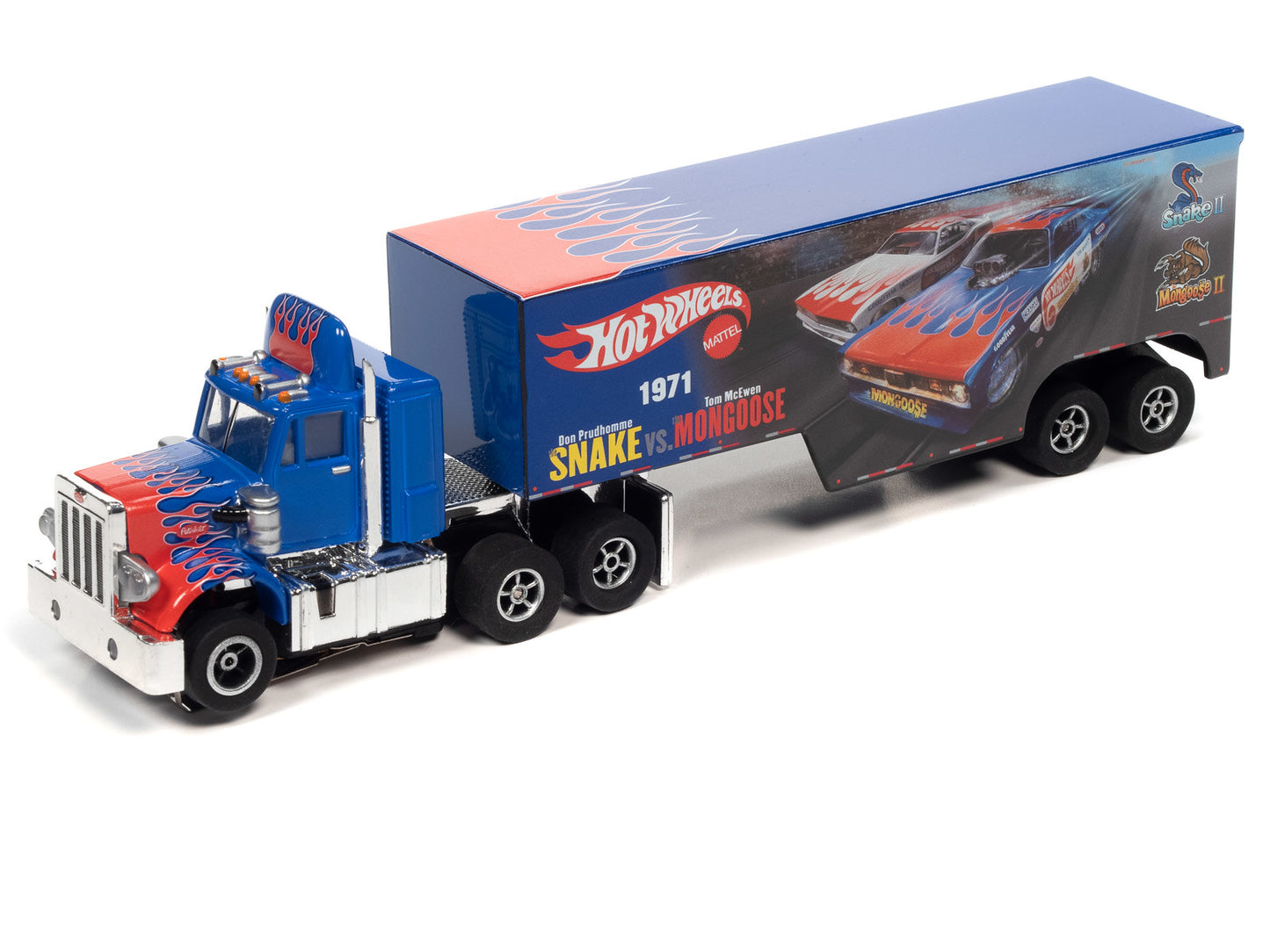 Auto World Xtraction SC371-2 Racing Rig Peterbilt 359 w/ Trailer Snake II vs Mongoose II HO Scale Slot Car