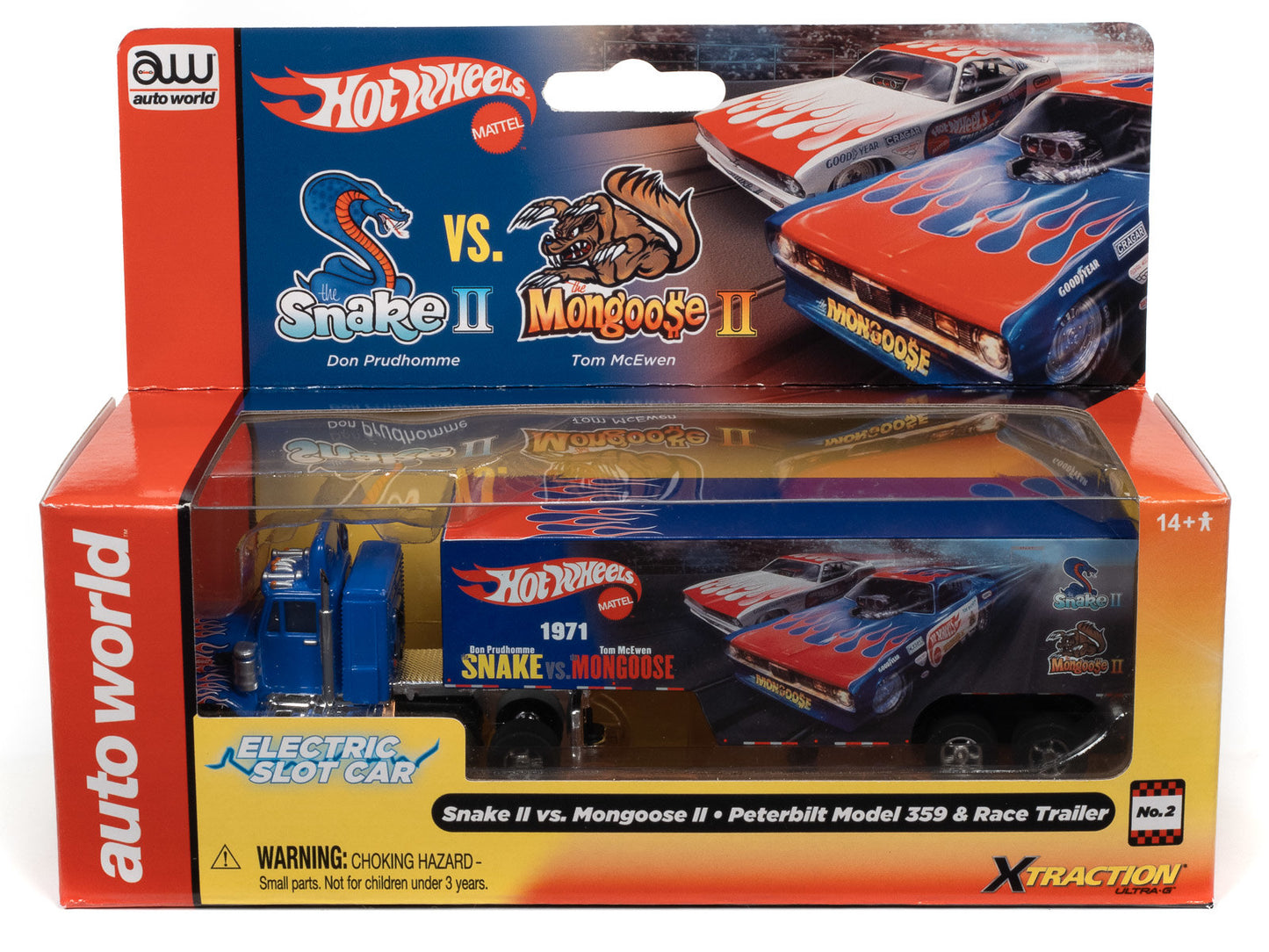 Auto World Xtraction SC371-2 Racing Rig Peterbilt 359 w/ Trailer Snake II vs Mongoose II HO Scale Slot Car