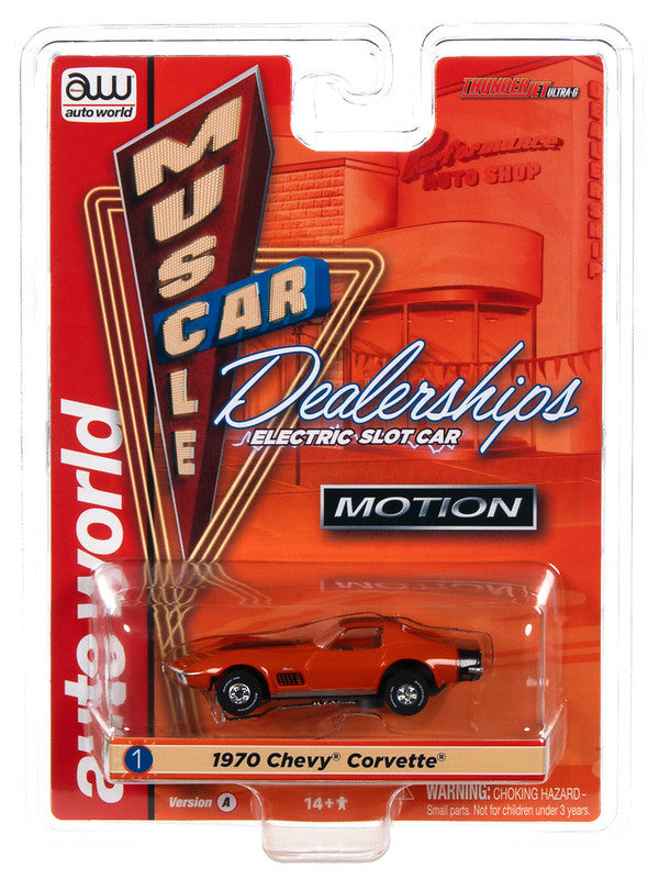 Auto World Thunderjet SC394-1A 2023 R3 BALDWIN MOTION - 1970 CHEVROLET CORVETTE (ORANGE) HO Scale Slot Car