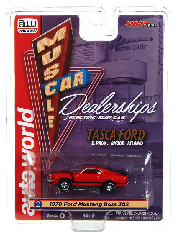 Auto World Thunderjet SC394-2B 2023 R3 TASCA FORD 1970 MUSTANG BOSS 302 (RED) HO Scale Slot Car