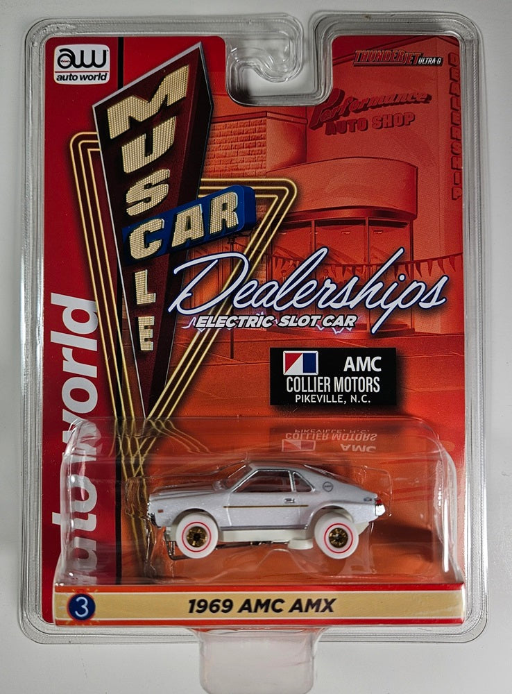 Auto World Thunderjet SC394-3A 2023 R3 COLLIER MOTORS - 1969 AMC AMX (iWheels) HO Scale Slot Car