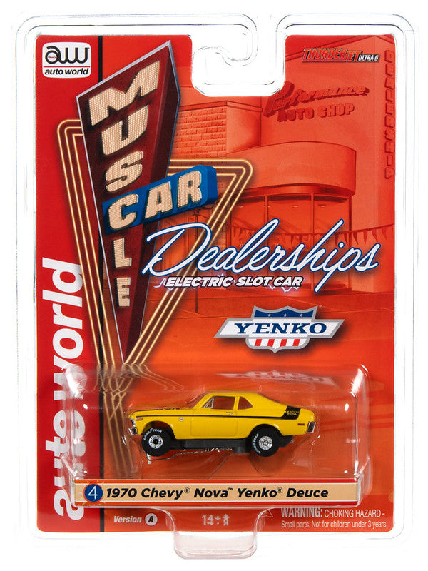 Auto World Thunderjet SC394-4A 2023 R3 YENKO 1970 CHEVROLET NOVA (YELLOW) HO Scale Slot Car