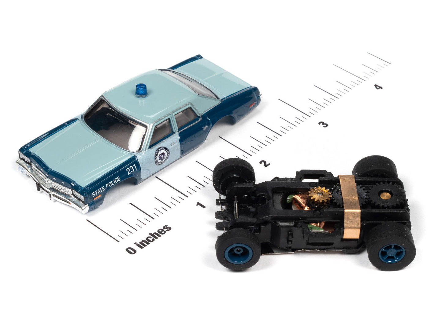 Auto World Xtraction SC397-3 R4 1974 DODGE MONACO MASSACHUSETTS STATE POLICE HO Scale Slot Car