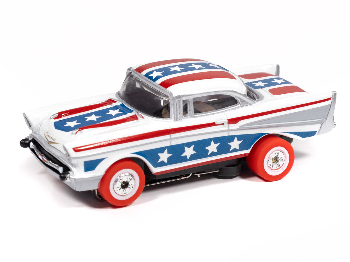 Auto World Thunderjet SC430-1A 1957 Chevy Bel Air (White, Red & Blue) HO Scale Slot Car