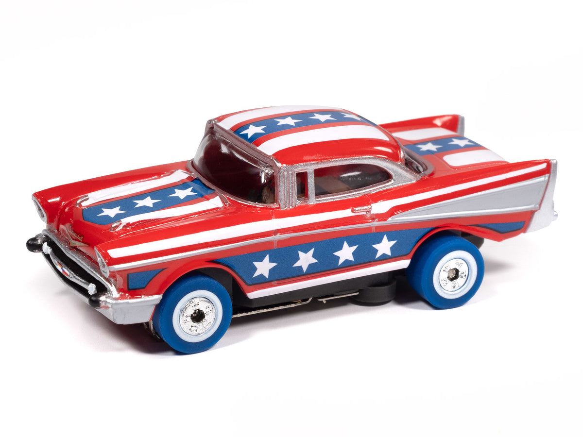 Auto World Thunderjet SC430-1B 1957 Chevy Bel Air (Red, Blue & White) HO Scale Slot Car
