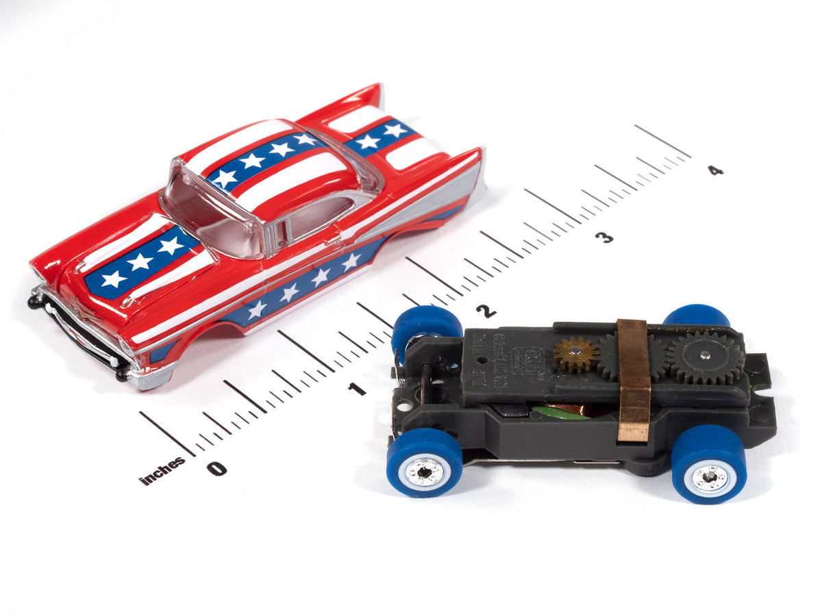 Auto World Thunderjet SC430-1B 1957 Chevy Bel Air (Red, Blue & White) HO Scale Slot Car