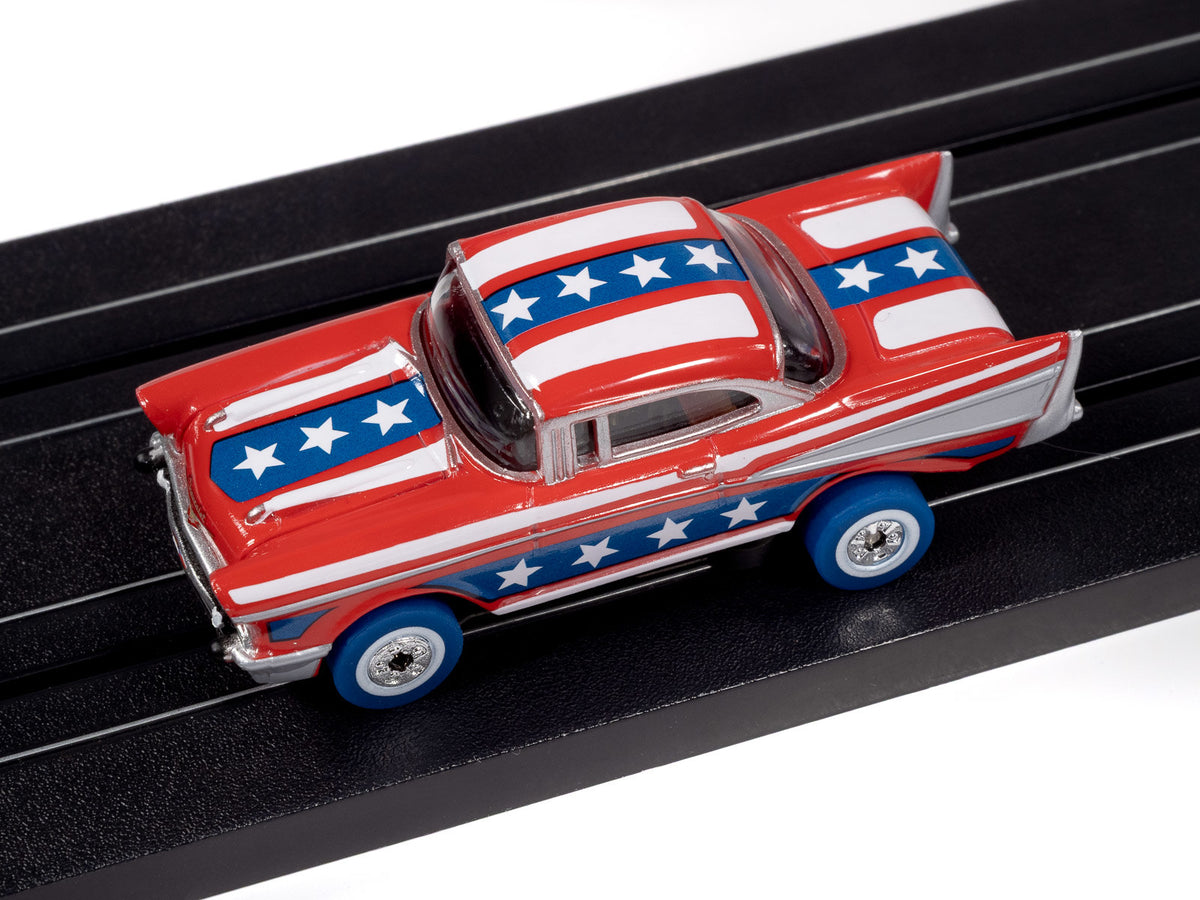 Auto World Thunderjet SC430-1B 1957 Chevy Bel Air (Red, Blue & White) HO Scale Slot Car