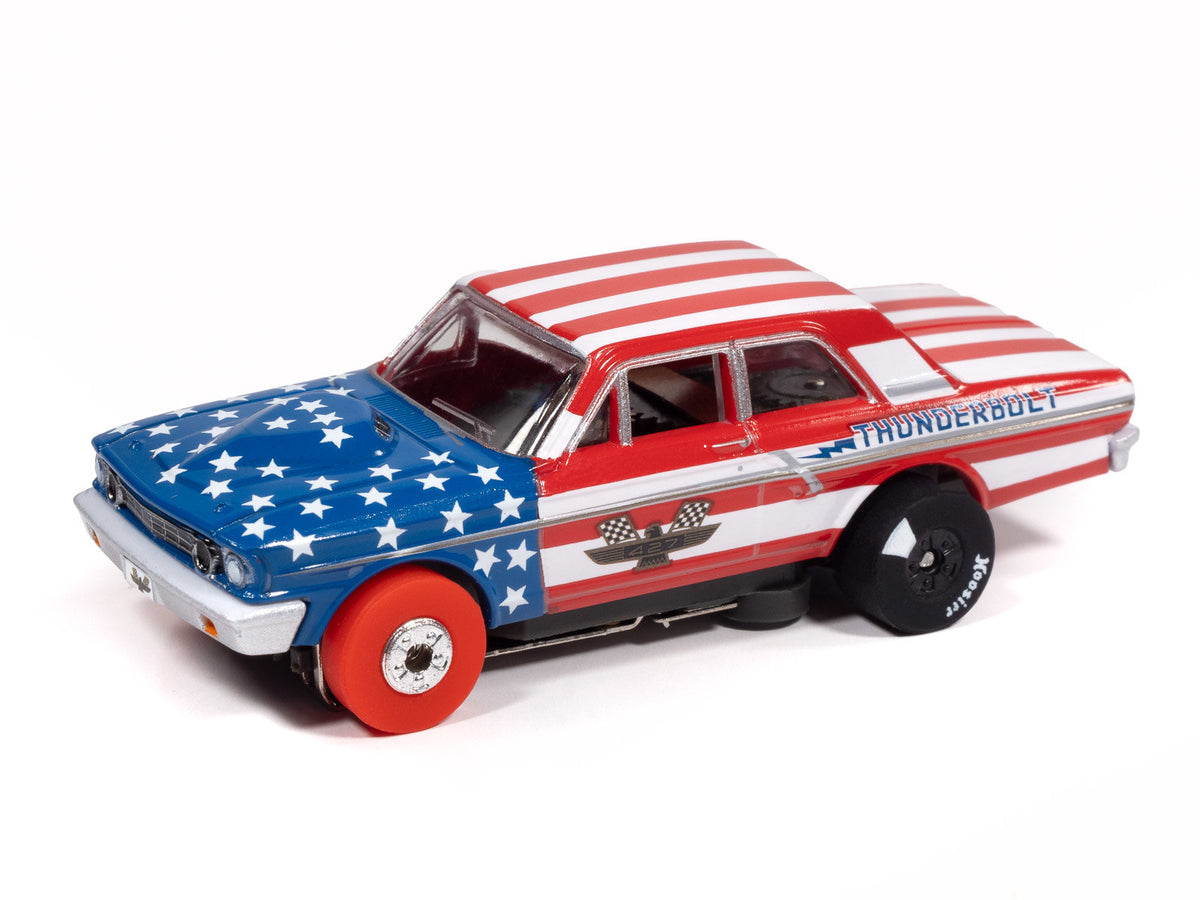 Auto World Thunderjet SC430-2A 1964 Ford Thunderbolt (White, Red & Blue) HO Scale Slot Car