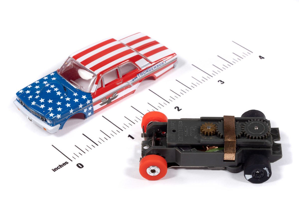 Auto World Thunderjet SC430-2A 1964 Ford Thunderbolt (White, Red & Blue) HO Scale Slot Car