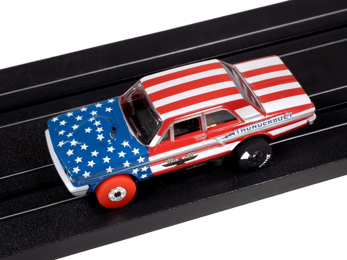 Auto World Thunderjet SC430-2A 1964 Ford Thunderbolt (White, Red & Blue) HO Scale Slot Car