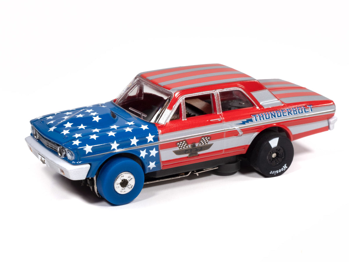 Auto World Thunderjet SC430-2B 1964 Ford Thunderbolt (Silver, White, Red & Blue) HO Scale Slot Car