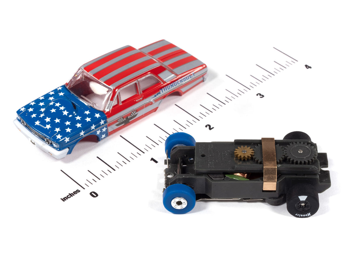 Auto World Thunderjet SC430-2B 1964 Ford Thunderbolt (Silver, White, Red & Blue) HO Scale Slot Car